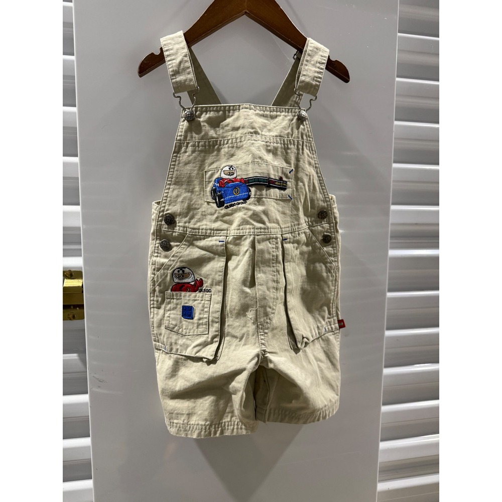 Vintage Lego Wear Kids 4T Tan‎ Ripstop Race Car Driver Embroidered Overalls